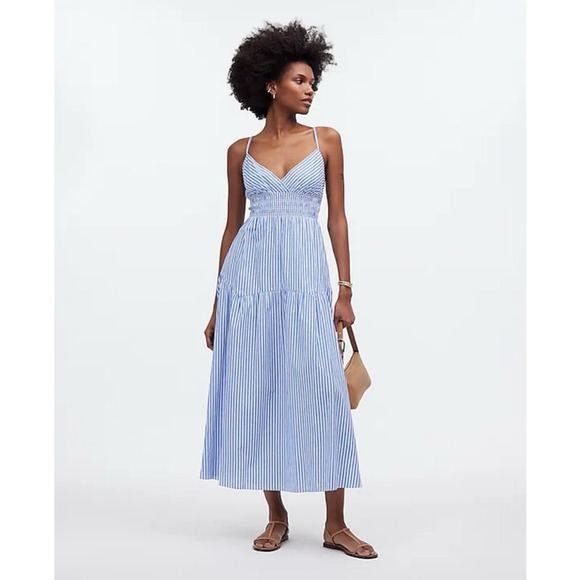 Madewell Empire Waist Tiered Striped Cross Back Maxi Dress US Women's 14 Plus - Picture 1 of 11